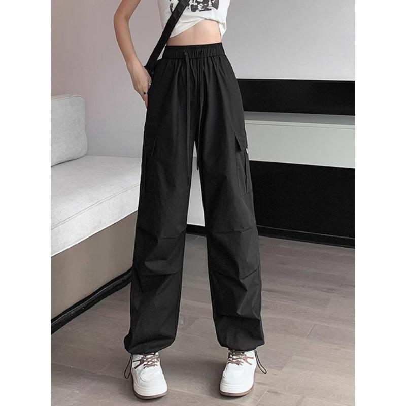 

Женские повседневные брюки для бега, однотонные брюки с низкой талией, широкие мешковатые брюки на шнурке, уличная одежда Y2k, свободные спортивные штаны XS чёрный