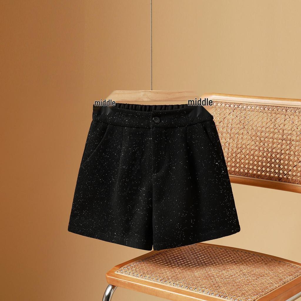 High-Waisted Women's Woolen Bootcut Shorts - Plus Size, Autumn/Winter, Loose Fit, Slimming, 200 Jin