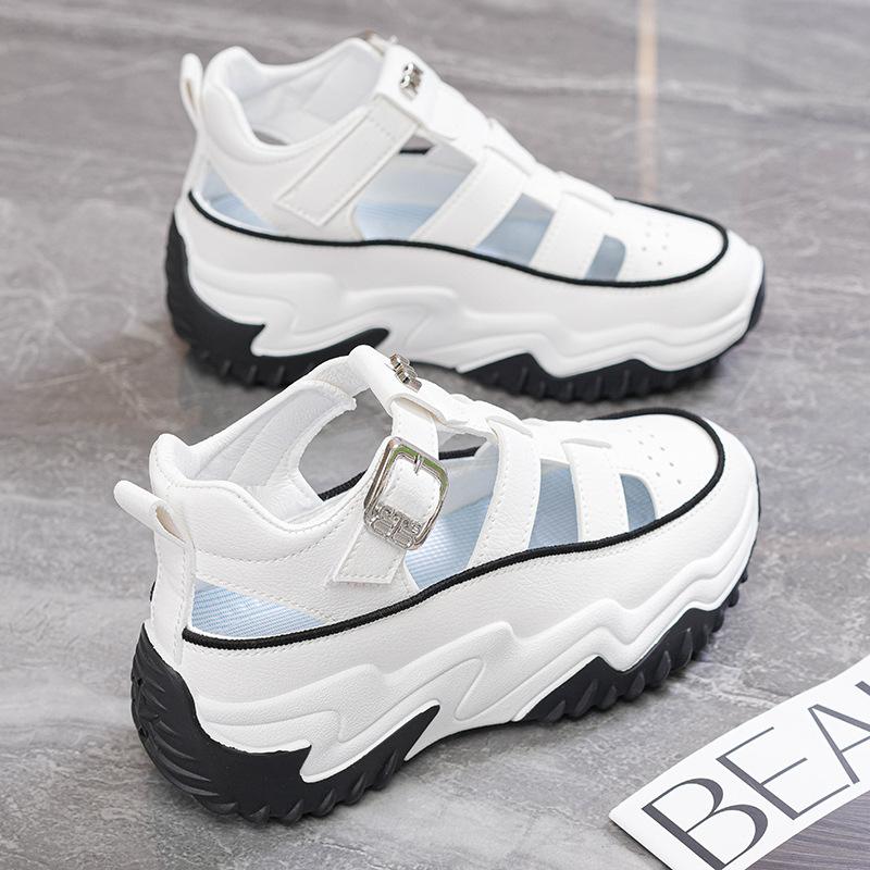 Platform dad shoes sandals 2025 summer new hollow inner height increase casual shoes muffin small Roman sandals