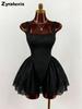 New Women's White Lace Dress, Square Neck Wide Belt Empire Waist Ruffled Short Skirt