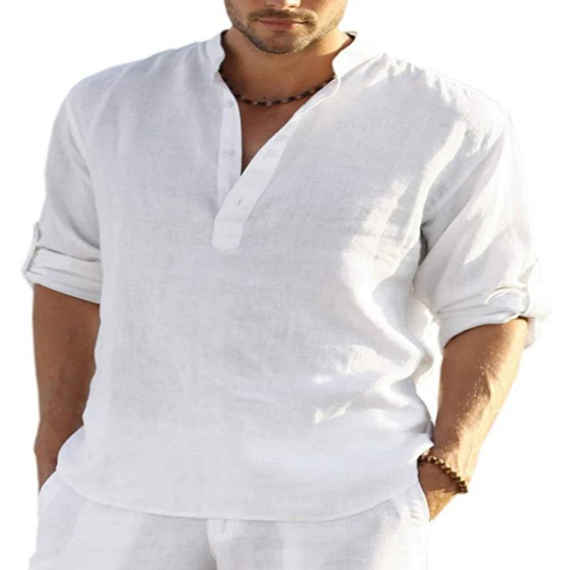 Maglietta da Uomo in Lino a Maniche Lunghe Moda Maglia Intima Larga Tinta Unita Manica Lunga Camicia in Cotone e Lino Uomo