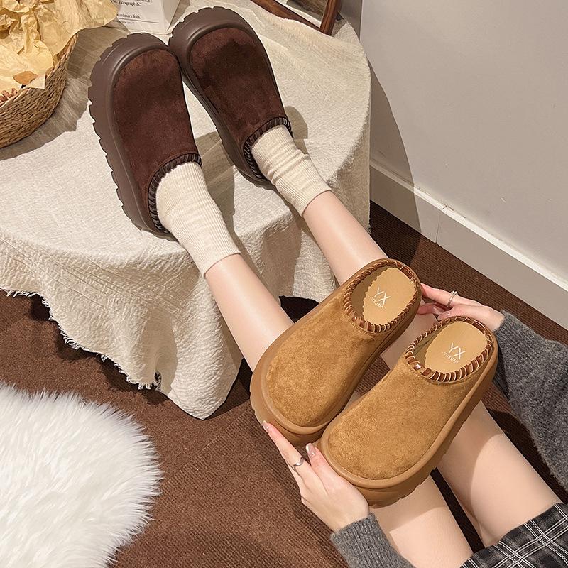 Muffin Thick-soled Heightening Boken Shoes Bag Head Half Slippers Women's 2025 Autumn New Wear One-pedal Boken Slippers