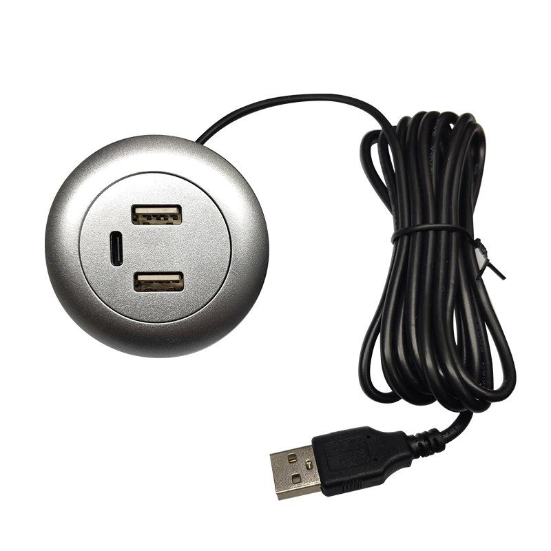 1Pcs Type-C Usb Charger 3 In 1 Splitter Desktop Hole Embedded Usb Hub For Laptop Pc Mobile Phone Charging Furniture Office Socke