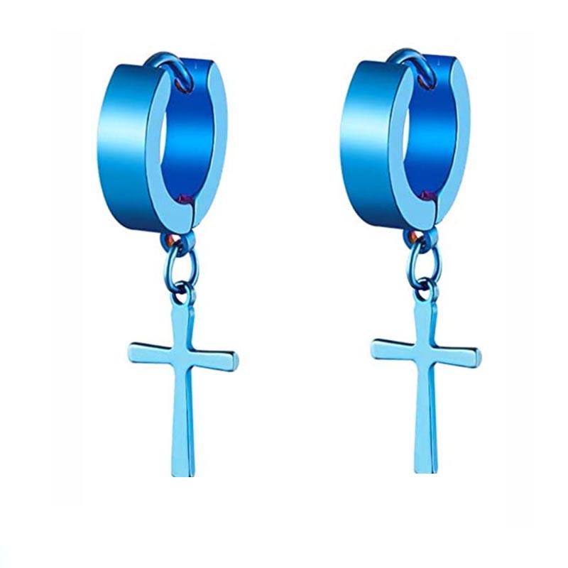 WKOUD 2PCS Stainless Steel No Piercing Cross For Men Kpop Clip On Cross Earring Gothic Punk Fake Ear Cuff Cross Earring Dangle