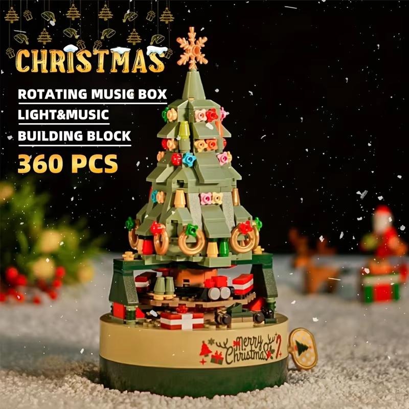 360pcs Rotating Christmas Tree Music Box Building Toys Building Block Creative Assemble Melodies Paradise Choice Holidays Gifts