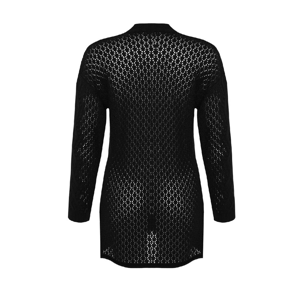 Navy Blue Openwork Knitwear Sweater Tctaw22ak0089