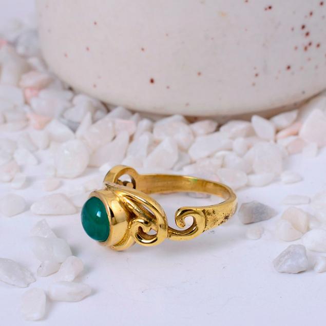 Green Onyx Gold Plated Ring | Filigree Brass Statement Ring for Women | Healing Crystal Jewelry | Gift for Her