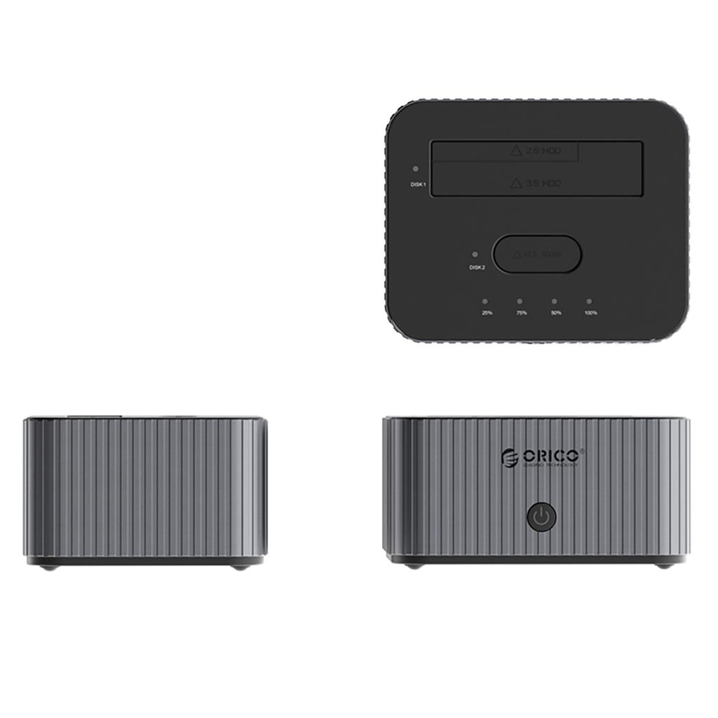 IT28E-C Docking Station with Clone Function for 2 M.2 NVMe 2.5'' / 3.5 HDD / 2.5'' SSD Drives - Gray