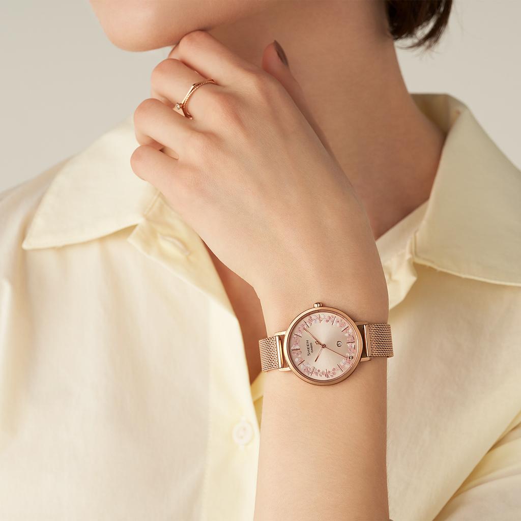 Casio Sheen Women's Stainless Steel 50M Water Resistant Analog Quartz Watch SHE-4539FPM-4A