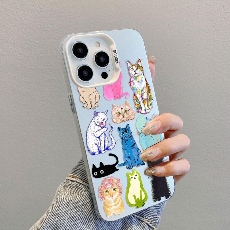 Creative Art Color Cats Laser Phone Case For iPhone 14 13 12 Mini 11 Pro Max 15 16 Pro Max Plus Shockproof Protective Back Cover