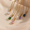 Dreamshow Colorful Water Drop Zircon Necklace Gold Plated Stainless Steel Necklace Design Jewelry