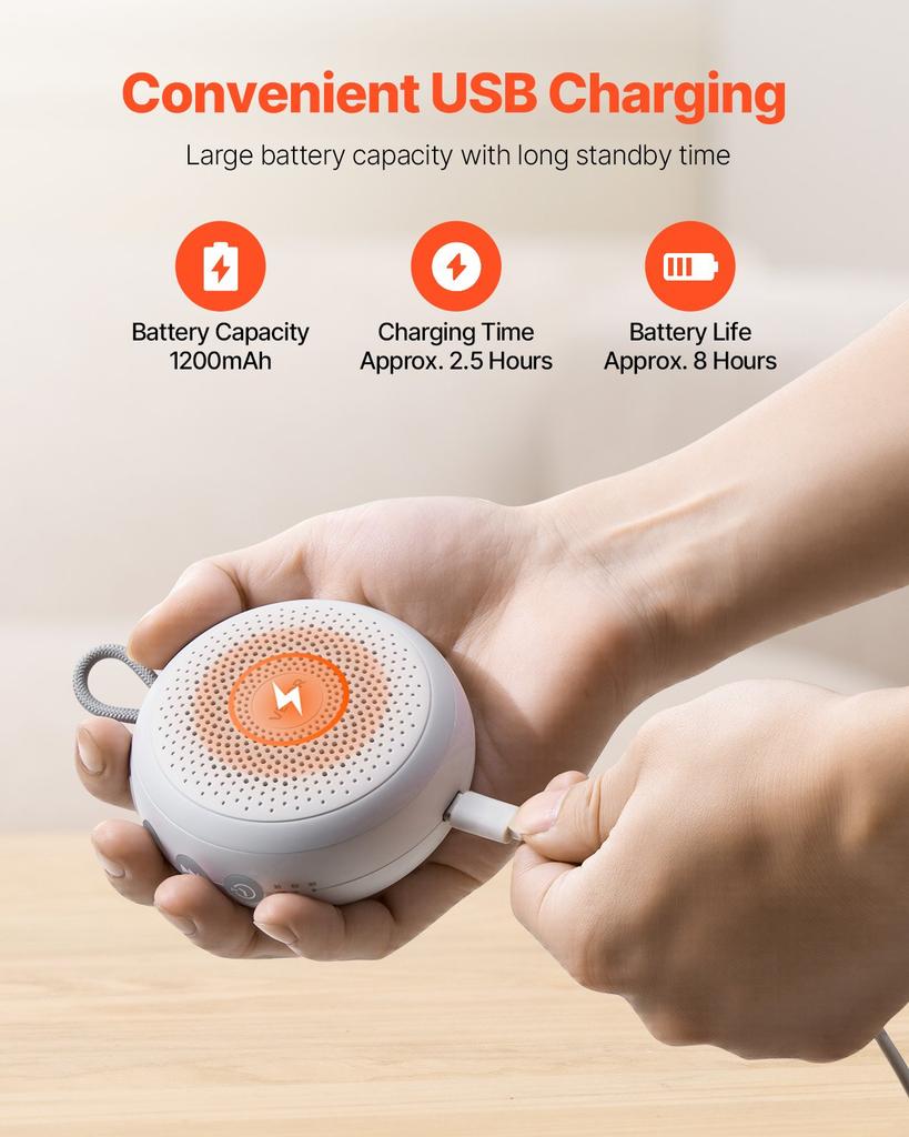 VEVOR Sound Machine, 20 Soothing Sleep Sounds, 4-in-1 Hangable White Noise Sound Machine with Auto-Off Timer, Soft Ring Light