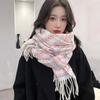Contrast Color Knitted Wool Shawl Soft Long Neckscarf with Tassel Dopamine Plaid Scarf  Autumn