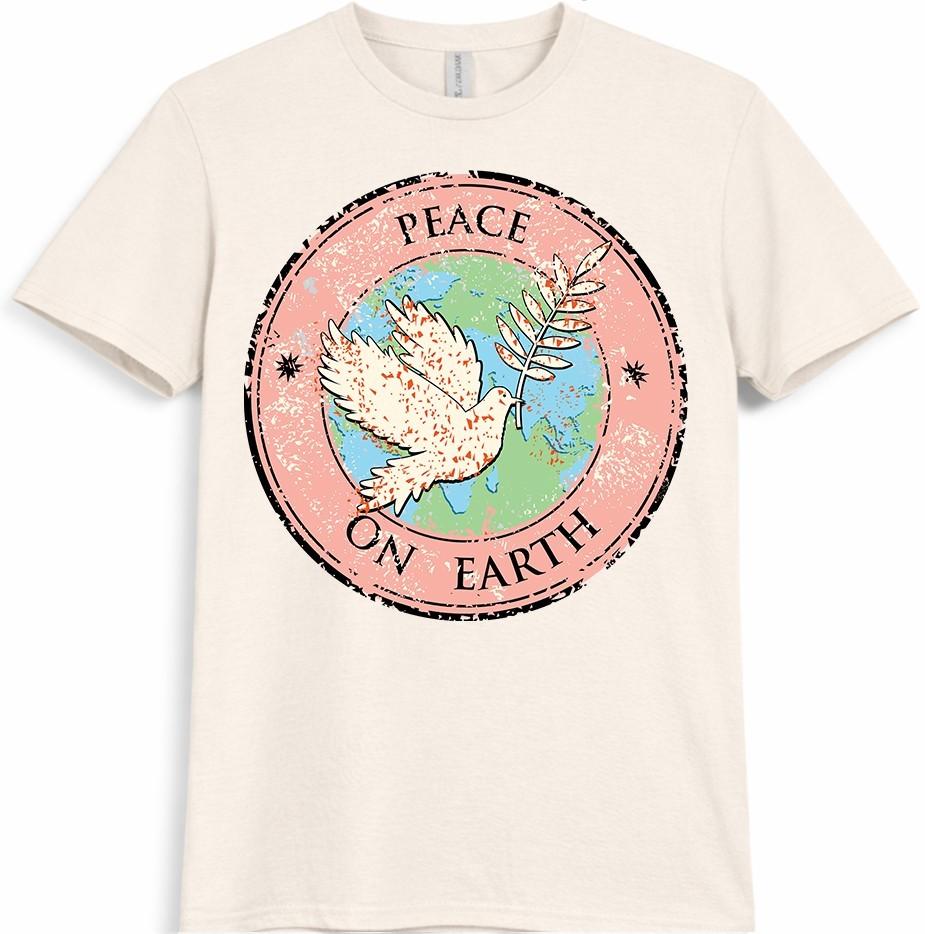 Peace On Earth TShirt Dove Olive Branch Globe Graphic Inspirational Tee