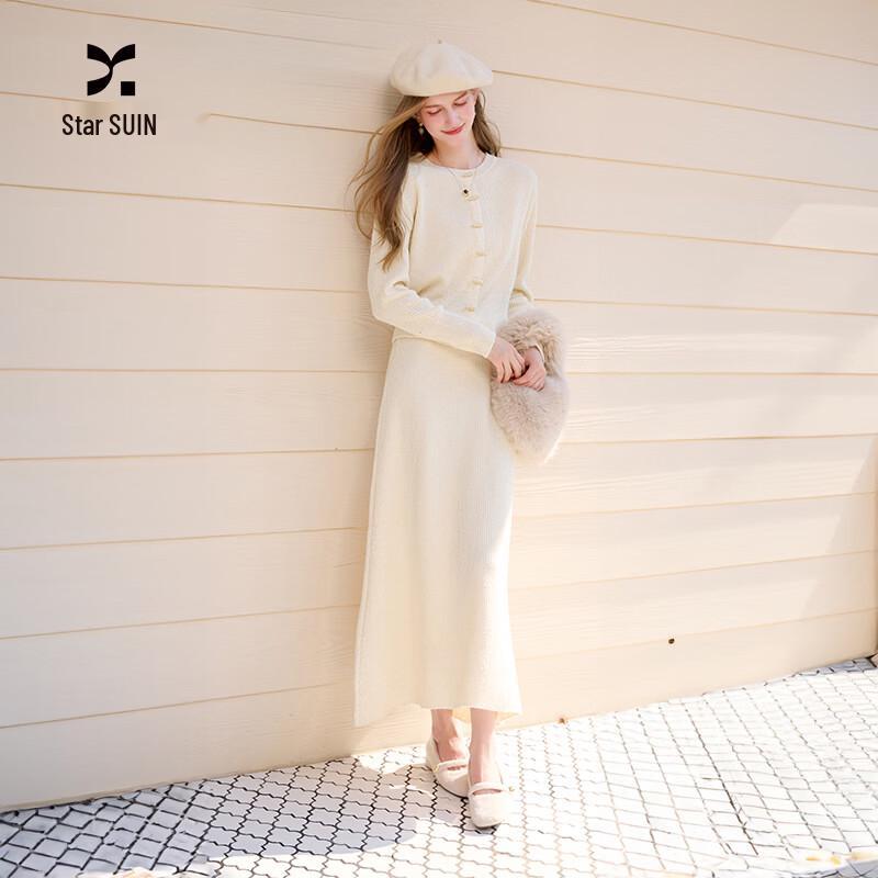 Women s French Style Wool Blend Knitted Sweater & Skirt Set XL