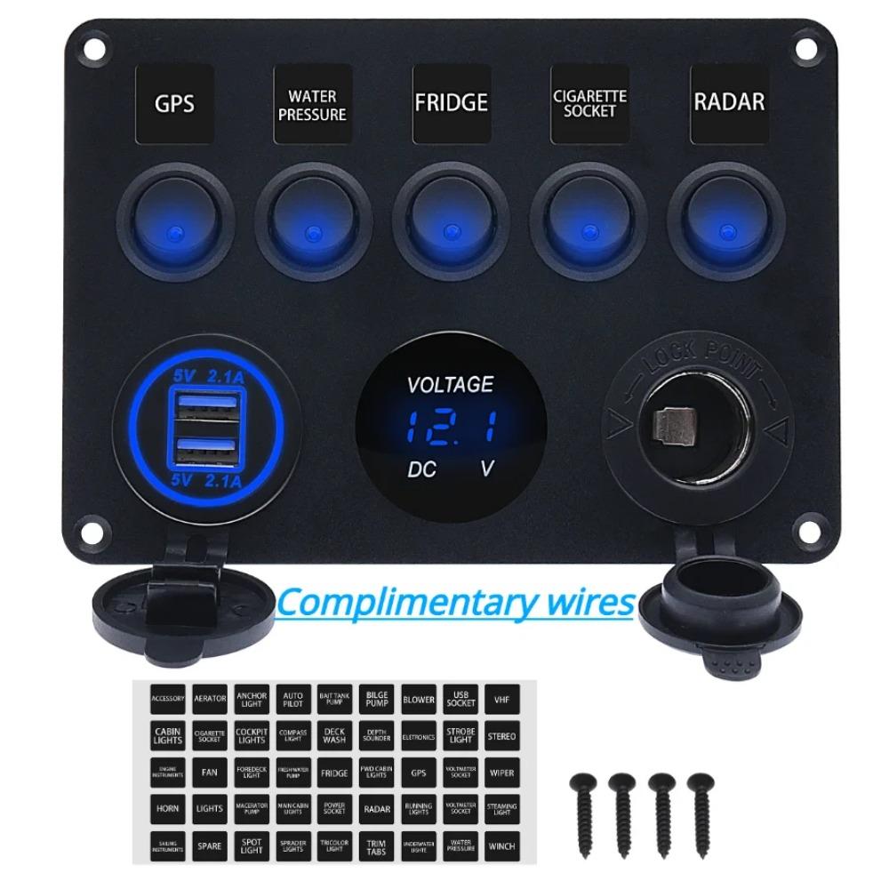 LED Car Charger 12V Switch Panel Power Outlet 4.2A Dual USB Charger Digital Voltmeter Switch Combo for Boats Trucks Car Campers