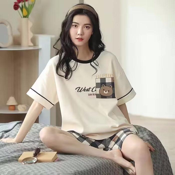 

Летняя пижама женская домашняя одежда с короткими рукавами корейская версия студенческой милой и прекрасной женской домашней одежды большого размера S