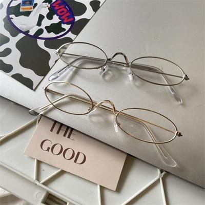 Oval Small Frame Gold Flat Light Glasses For Women Anti Blue Light Japanese Harajuku Literary Eyewear  Cosplay Glasses Trend