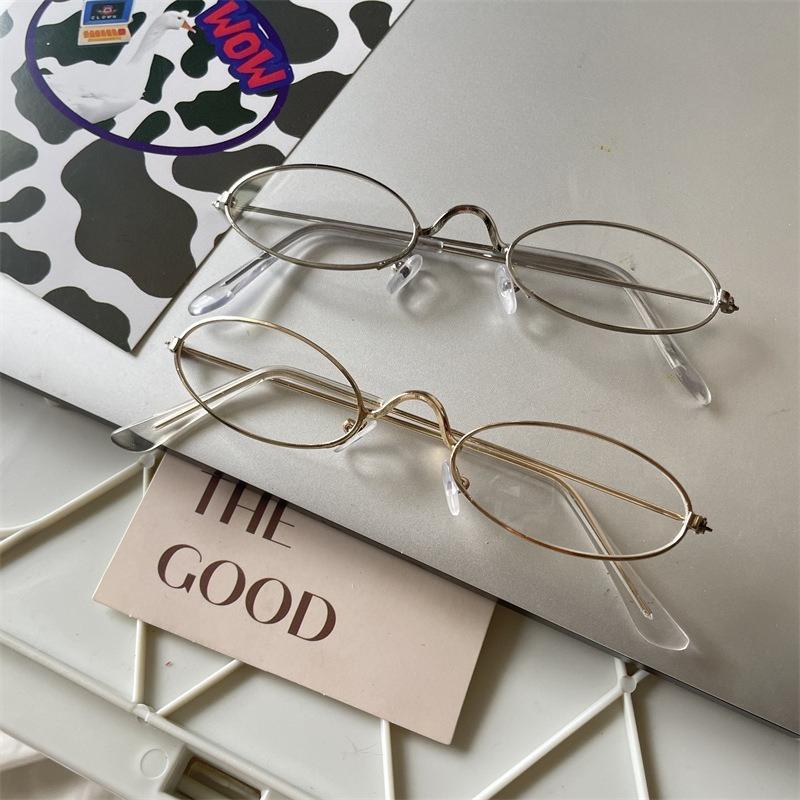 Oval Small Frame Gold Flat Light Glasses For Women Anti Blue Light Japanese Harajuku Literary Eyewear Cosplay Glasses Trend