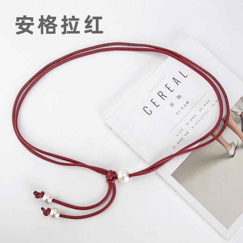 Simple Pearl Pu Rope Belt Women'S Decorative Sweater Dress Knotted Body Waist Chain Women