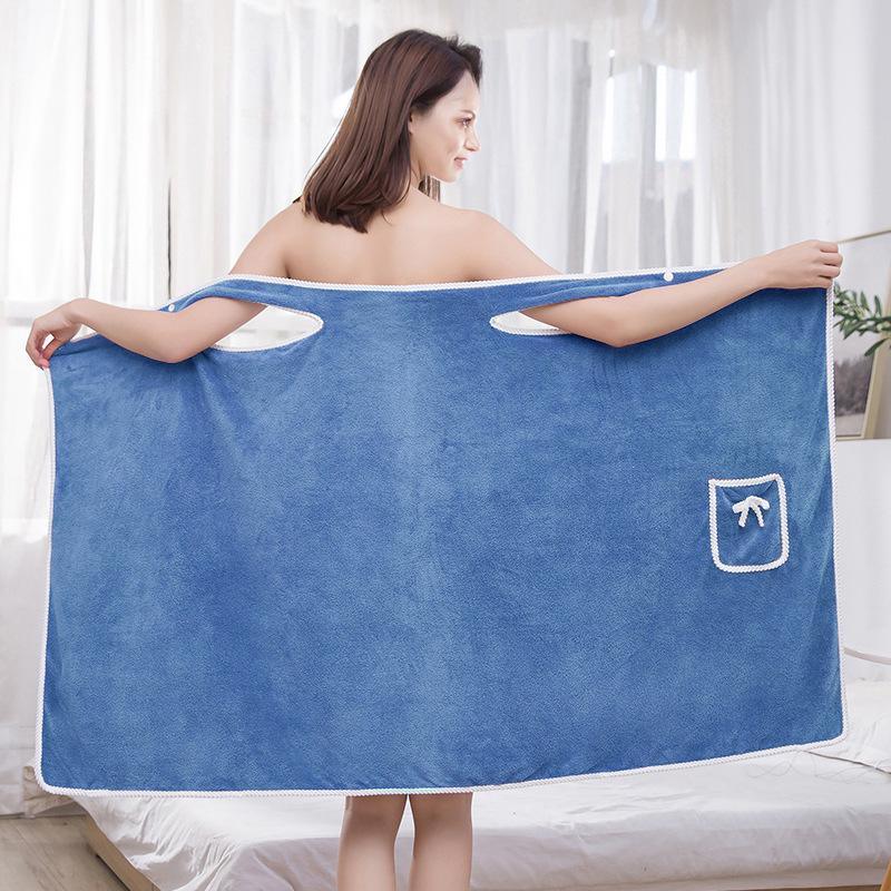 Women's Wearable Coral Fleece Bathrobe - Absorbent, Quick-Drying, Thickened, Sling Vest, Bandeau Style for Home or Beauty Salon.