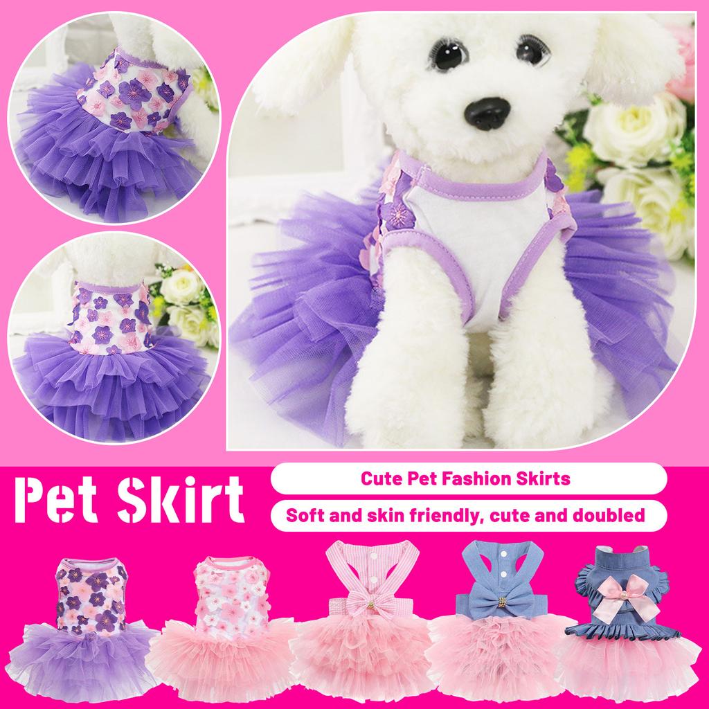 Hundekleid mit Rüschenrock und dekorativer Schleife für kleine Haustiere Bequemer weicher Stoff Ärmelloses Design Geeignet für den täglichen Gebrauch und besondere Anlässe