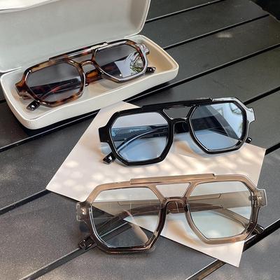 Vintage Double Bridges Polygon Square Sunglasses UV400 Luxury Designer Eyewear for Men Women Fashion Gafas De Sol