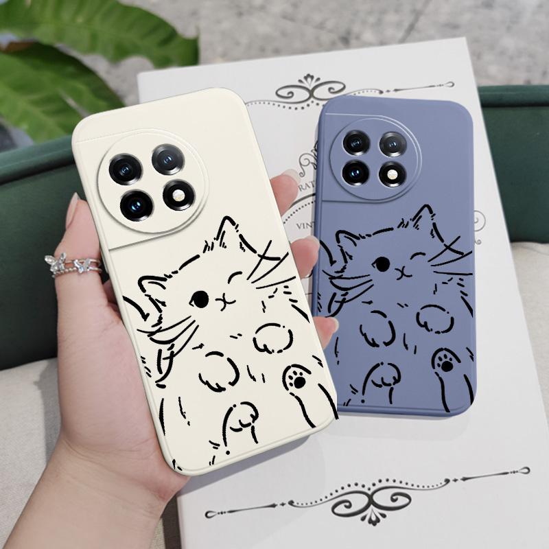 Smart Cat Phone Case For Oneplus 13 13R 12 12R 11 11R 10 10R 10T 9R 9RT 9 8T 8 7 7T Pro 5G Liquid Silicone Cover