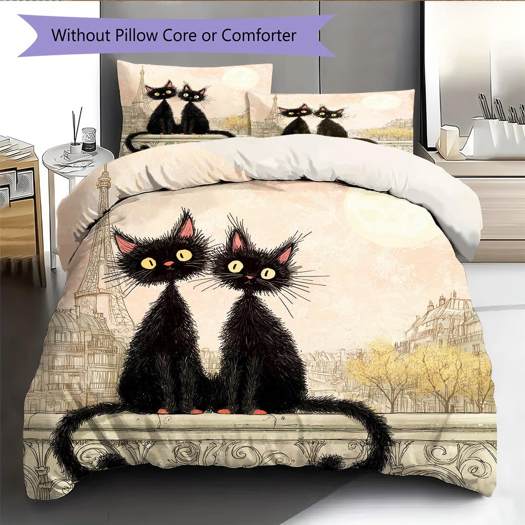 Cute Cat Pattern Bedding Quilt Set Home Decoration Gift (1 * Duvet Cover + 2 * Pillowcase Without Core)