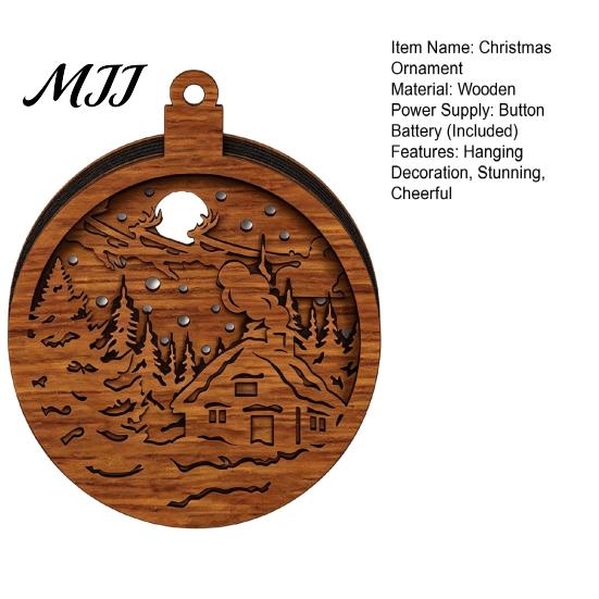 Wooden Christmas Ornaments 3D Light Up Ornament, Layered House Tree Snowman Magnetic Fridge Magnets for Nativity Scene Hanging Decoration Xmas