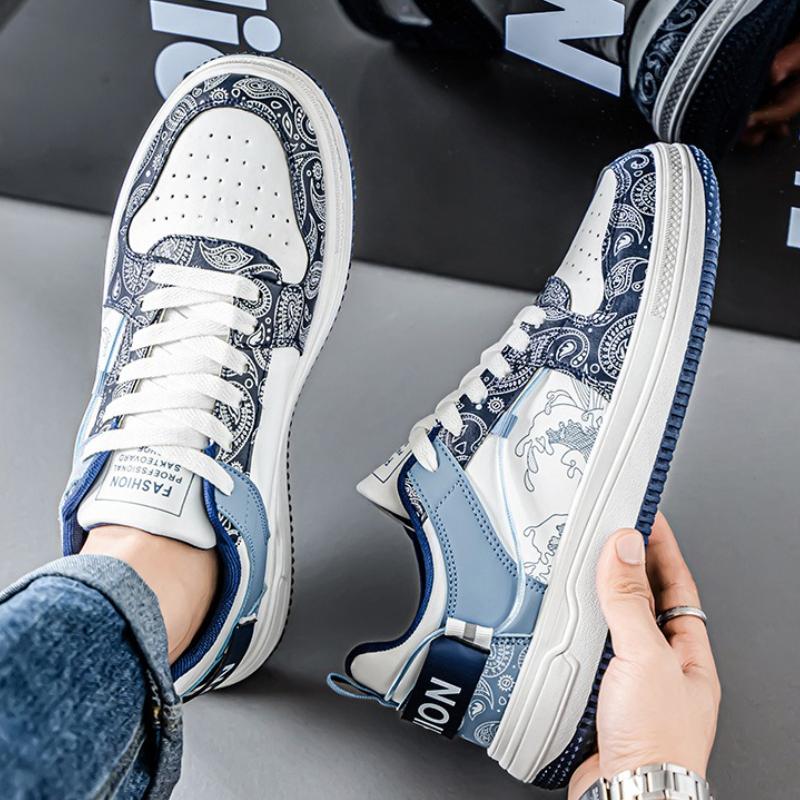 Men's Vulcanized Shoes Student Printing Leather Boards Shoes Fashion Lace-up Soft-soled Running Sneakers Jogging Tenis Masculino