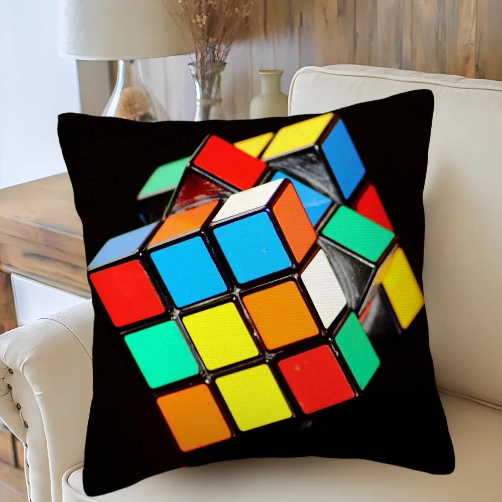 Car Living Room Sofa Cushion Cover Rubik'S Cube Cartoon Pattern Cushion Cover Luxury Home Decoration Pillow Cover