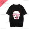 Couple Tee Bubu Is Watching Movies and Milk Tea with Dudu T-shirt Cartoon Cute Graphic Tees for Ladies Kawaii Cotton Unisex Tops