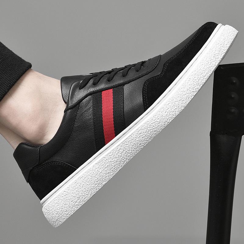 European Men's Korean Style Leather Skate Shoes: Versatile Trendy Casual White Sneakers