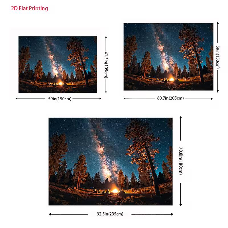 2D Camping Night Tapestry for Cabin Decor, Campfire with Friends Under the Milky Way