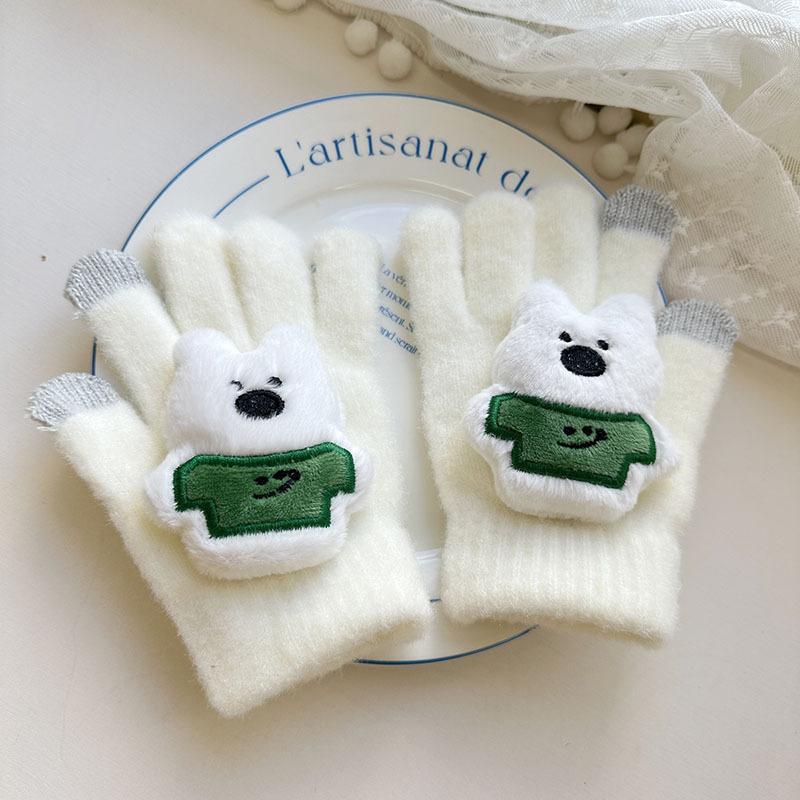New Bear Children's Gloves Cute Cartoon High Value Warm and Cold-proof Finger Gloves Baby Plush Gloves