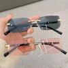 Trendy Rimless Sunglasses For Men Women Fashion Frameless Rectangle Sun Glasses Retro Shades Summer Traveling Eyewear