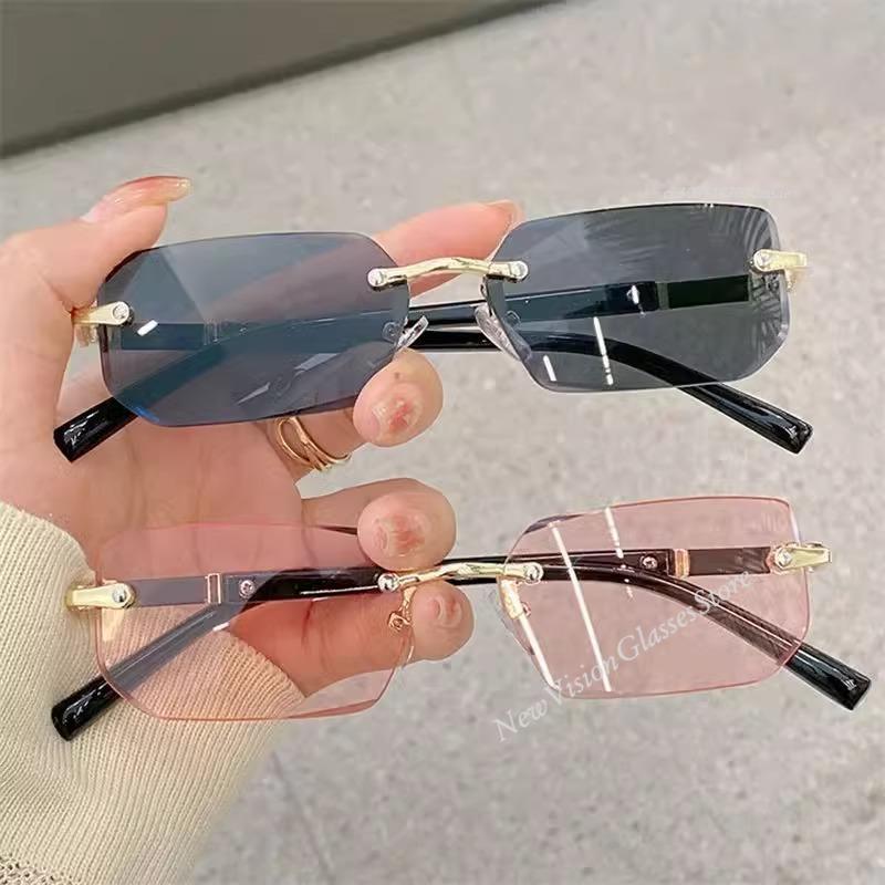 Trendy Rimless Sunglasses For Men Women Fashion Frameless Rectangle Sun Glasses Retro Shades Summer Traveling Eyewear