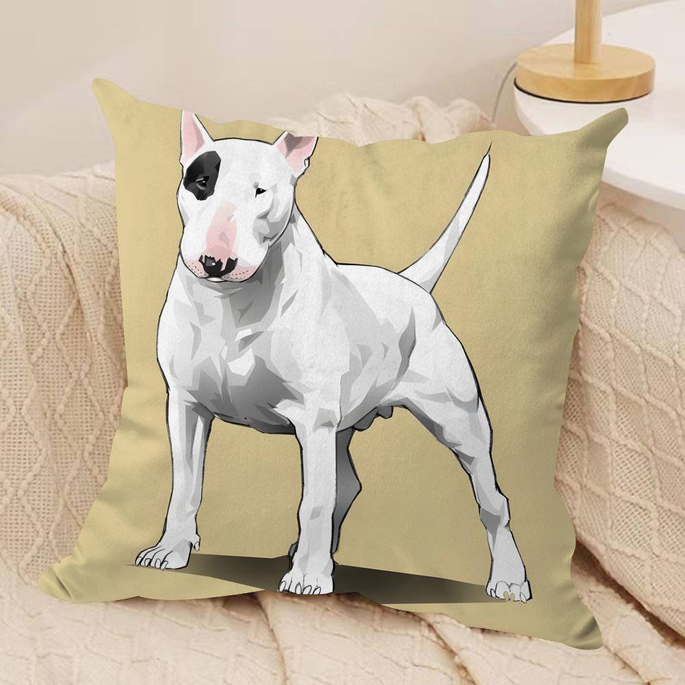 CartoonBull Terrier Series Cushion Cover Silky Short Plush DoubleSided Printed Pillow Case for Sofa All Seasons Home Decor Gift