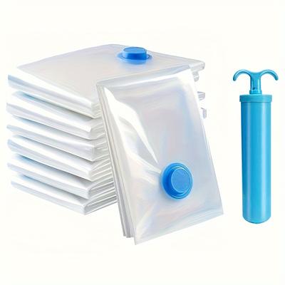 6pcs Space-Saving Vacuum Storage Bags with Hand Pump - Reusable, Portable, and Airtight Containers for Organizing Blankets, Bedding, Clothes, Quilts
