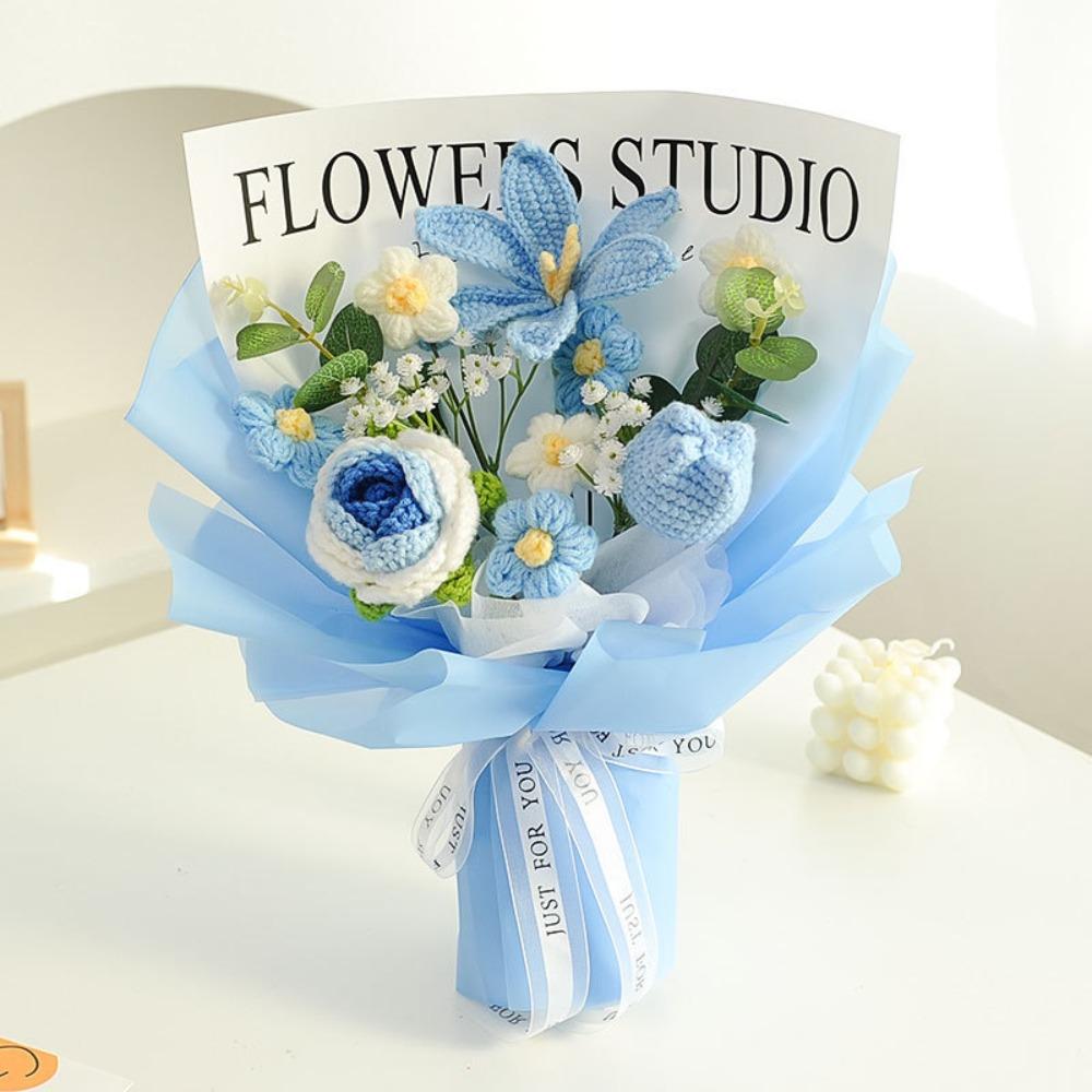 New Cotton Crochet Bouquet Sunflower Rose Woven Knitted Flower DIY Handmade Artificial Handmade Woven Bouquet Graduation Gifts