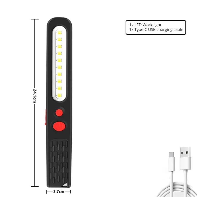 Powerful COB LED Work Light USB Rechargeable Flashlight Magnetic Auto Repair Lights Stepless Dimming Waterproof Torch