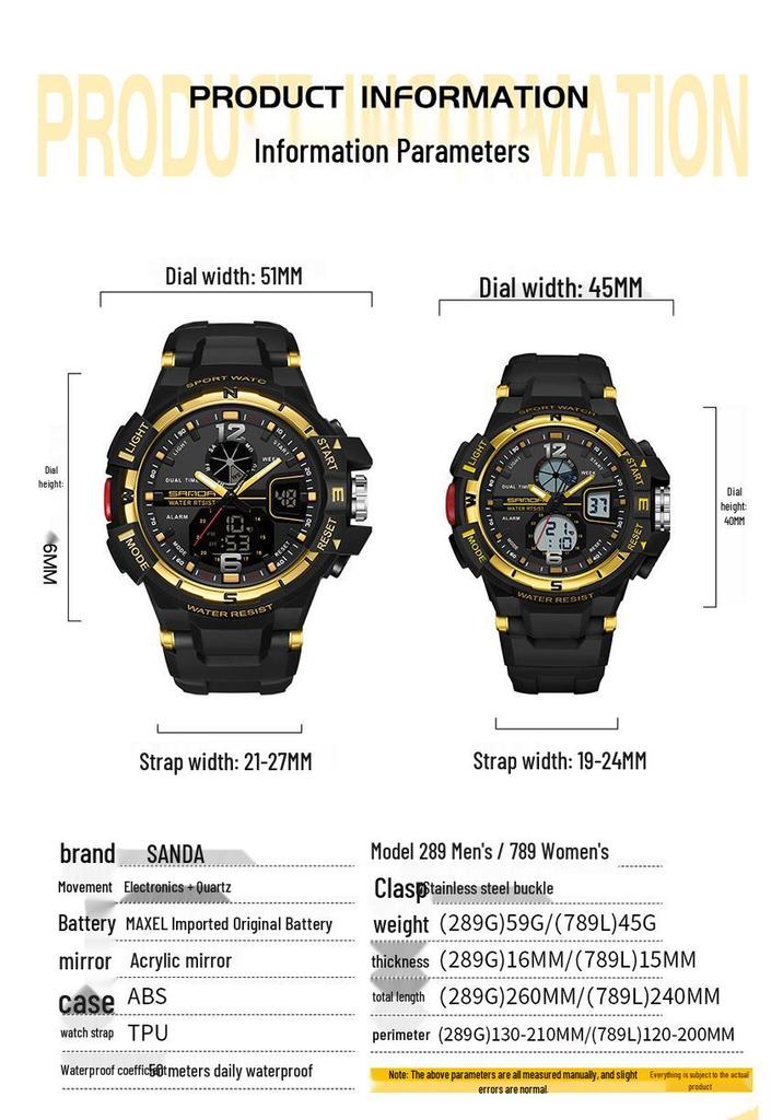 Sanda Trendy Sports Watches: Multifunctional Dual Display Electronic Watch for Men & Women