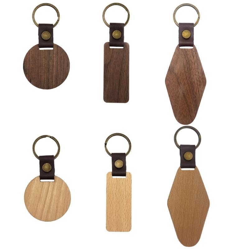 Solid Wood Keychain Wooden Key Chain with Rings Vintage Ornament for Men Women