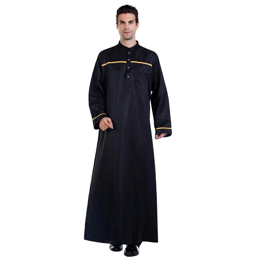 Middle East Casual Men's Stand-Up Collar Robe - Loose Fit, Hot-Selling Back Design