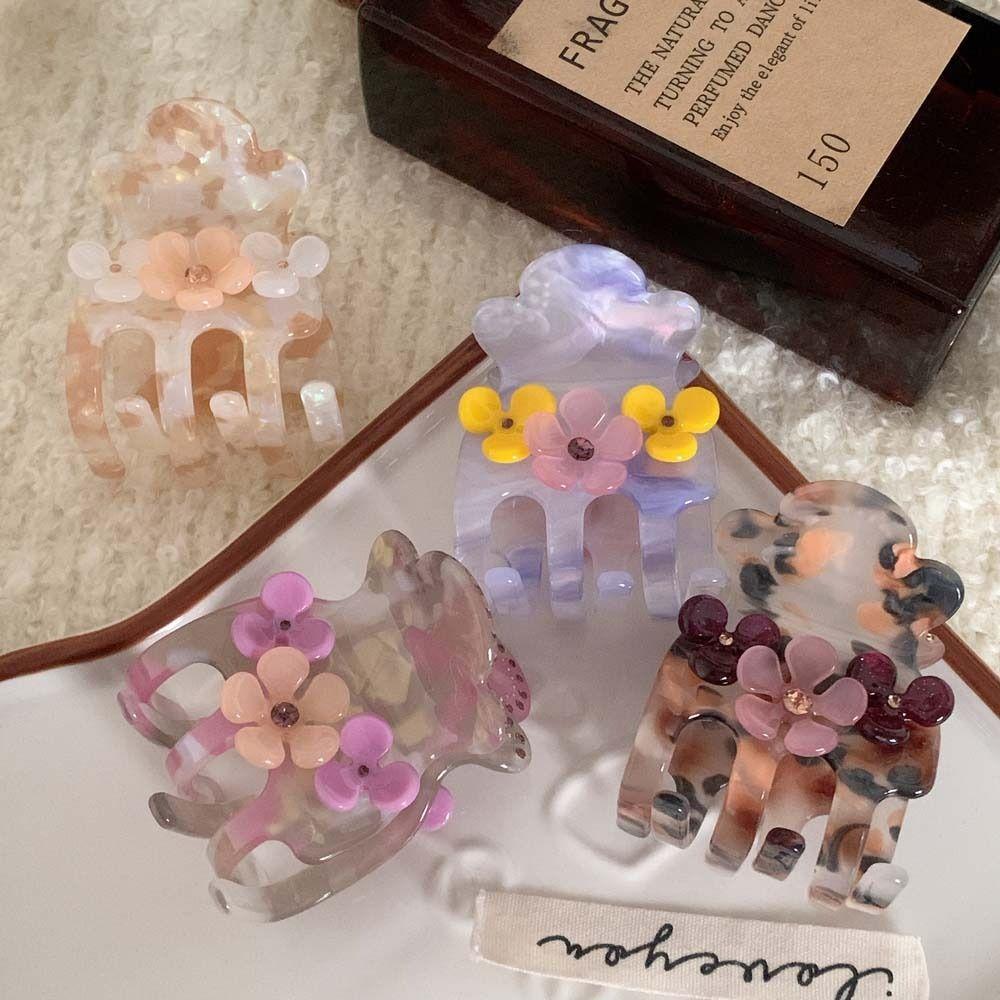 Crystal Flower Hair Clip Acetic Acid Zircon Hairgrip Elegant Small Acetate Hair Claw Party