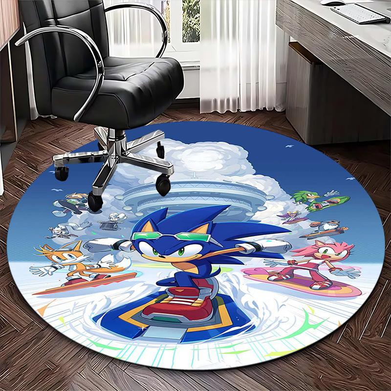 1pc Sonic the Hedgehog Anime Cartoon Design Round Carpet Office Chair Mat, NonSlip Rug for Home Decor, Living Room, Bedroom