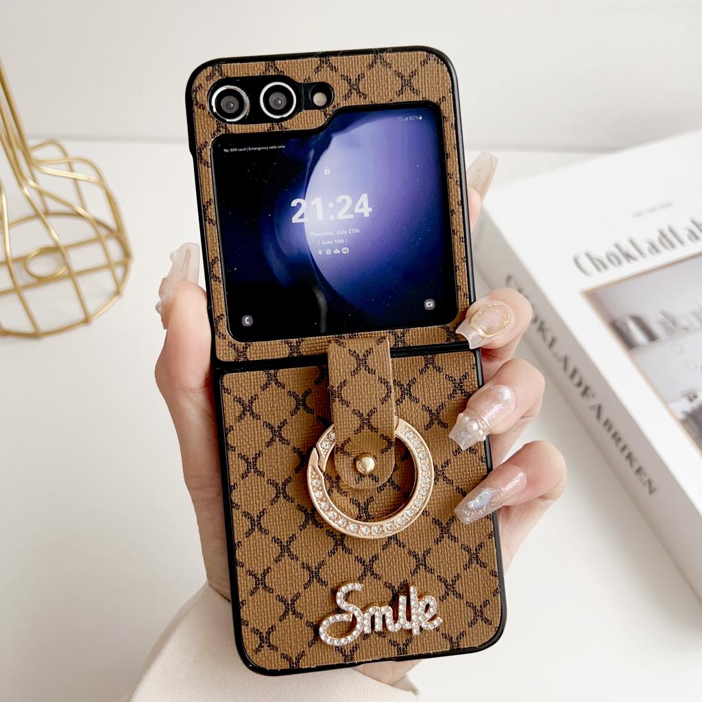 Módní roztomilý usměv zápěstní pásek pouzdro na telefon pro Samsung Galaxy Z Flip 5 4 3 Z Flip3 zflip4 5G kryt pouzdra z umělé kůže