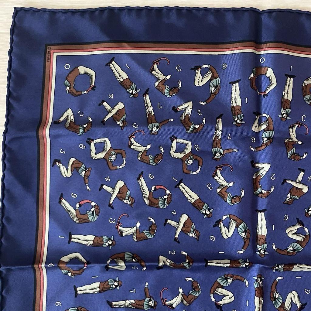 Used Excellent Condition HERMES Scarf Carre 45 Petit Carre Gavroche Number Digits 100% Silk Made In France Women Navy