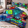 Custom Name Text 3Pcs Bedding Set Geometry Dash Duvet Cover And Two Pillowcases